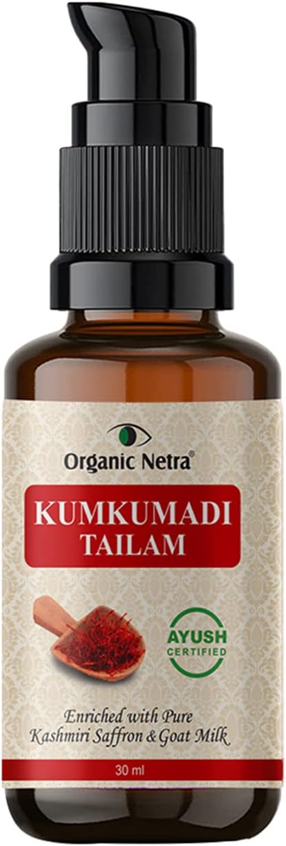 Organic Netra Ayurvedic Kumkumadi Tailam, Face Oil for Glowing Skin Enriched with Pure Kashmiri Saffron & Goat Milk Reduces Pigmentation and Fades Dark Spot Enriched with Vitamin E, 30ml