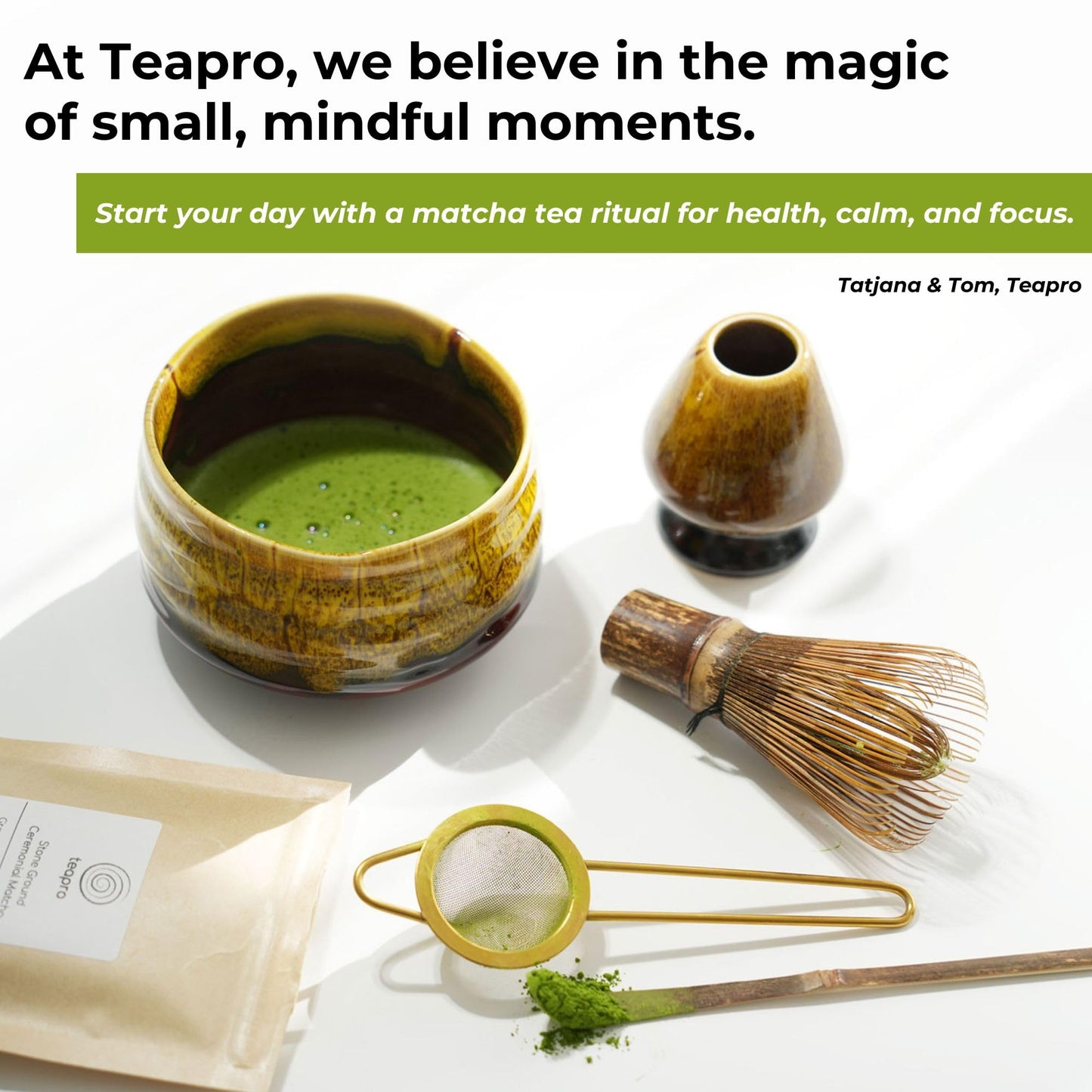 teapro Blue Japanese Matcha Set: Bamboo Matcha Whisk & Scoop, Ceramic Matcha Bowl & Whisk Holder, 30g Ceremonial Matcha Powder, Matcha Strainer | Matcha Tea Kit Gift Box