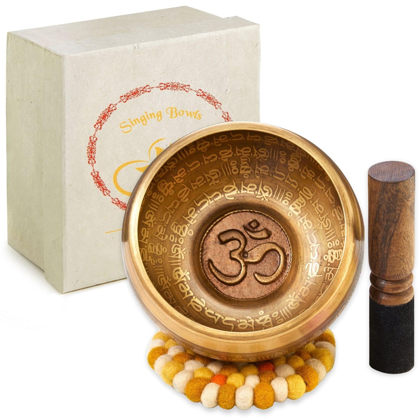 XXL Singing Bowl 850g - 16 cm Large Tibetan Singing Bowl Set with Flail and Singing Bowl Cushion in Lokta Paper Gift Box - Singing Bowl from Tibet