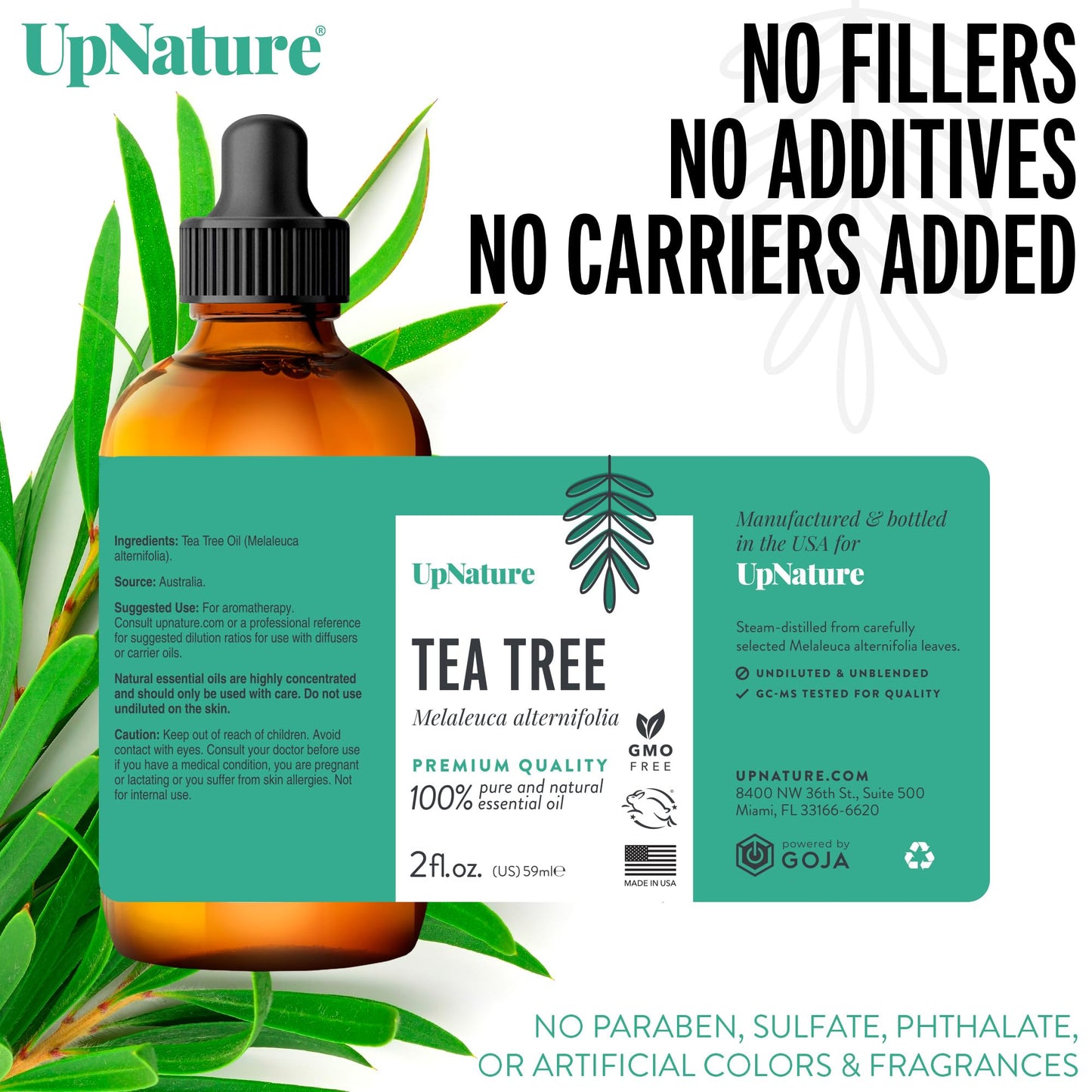 UpNature Organic Tea Tree Oil - 100% Pure Tea Tree Essential Oil for Skin, Toenail & Hair, 2oz