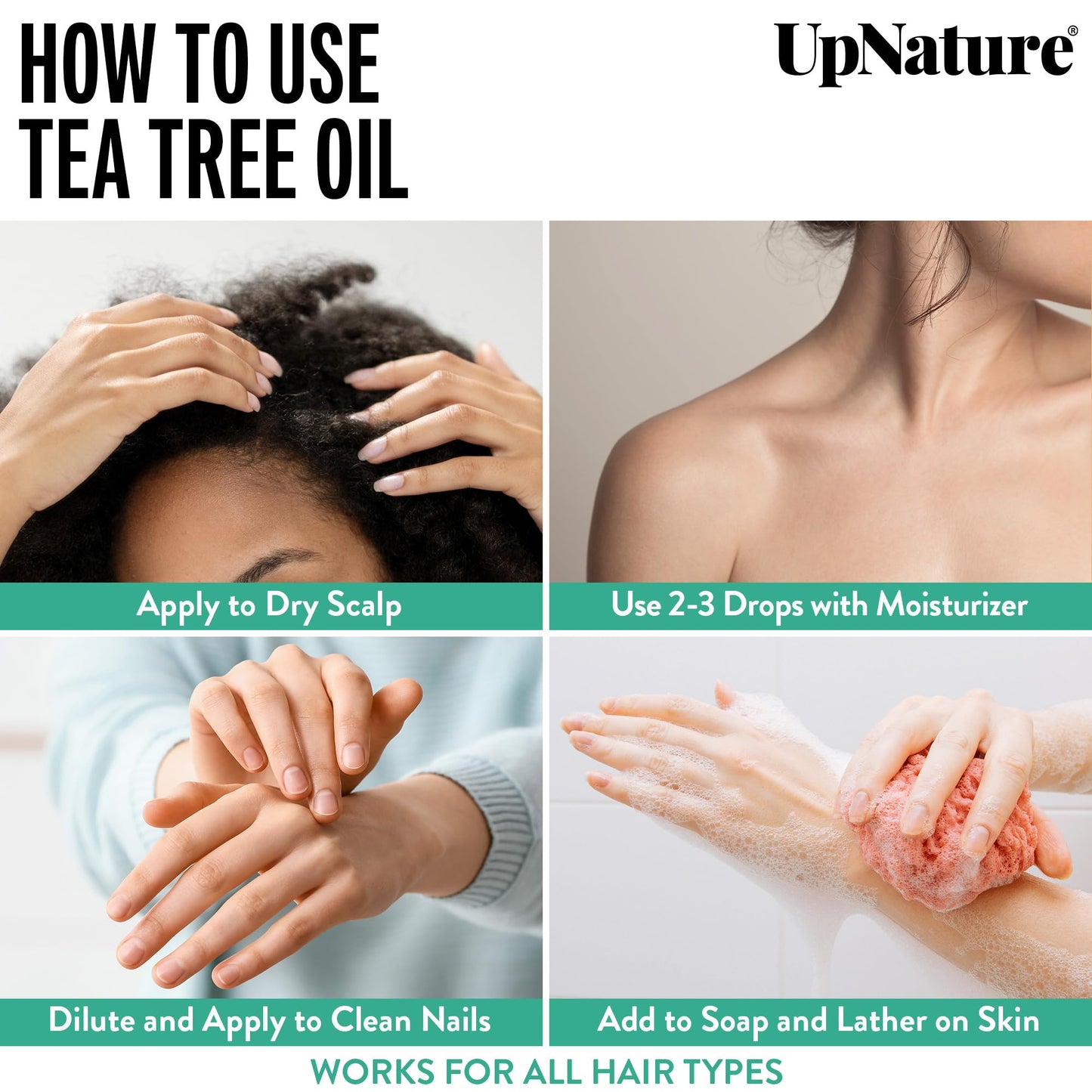 UpNature Organic Tea Tree Oil - 100% Pure Tea Tree Essential Oil for Skin, Toenail & Hair, 2oz