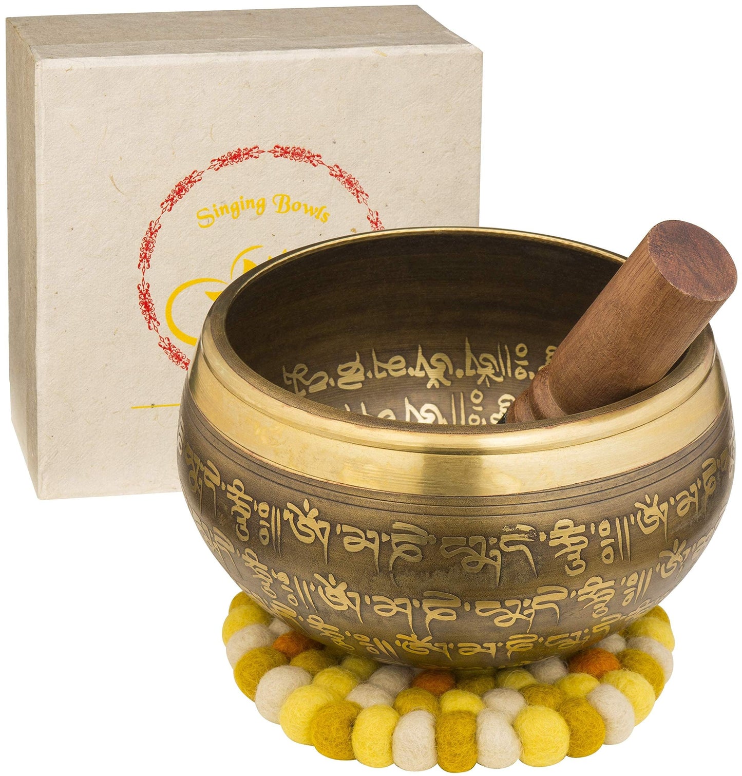 XXL Singing Bowl 850g - 16 cm Large Tibetan Singing Bowl Set with Flail and Singing Bowl Cushion in Lokta Paper Gift Box - Singing Bowl from Tibet